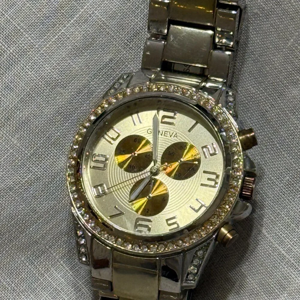 Geneva Two-Tone Rhinestone Watch Gold Silver Bracelet